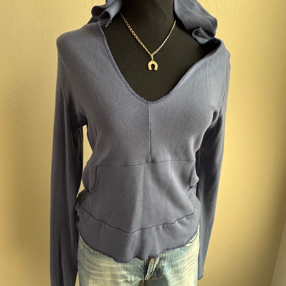 Urban Outfitters Deep Blue V-Neck Hoodie